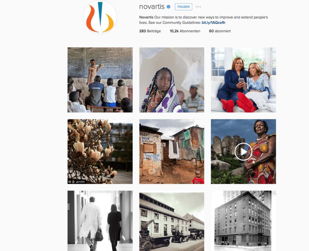 Zielgerichtete B2B-Kommunikation: Der Instagram-Auftritt von Novartis.