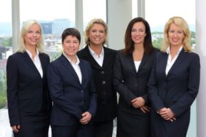 Healthcare Frauen e. V. Vorstand (v.l.n.r.): Susanne Jurasovic (Externe Kommunikation), Prof. Dr. Clarissa Kurscheid (Wissenschaft & Gesundheitspolitik), Dr. Sabine Huppertz-Helmhold (Mitgliederbetreuung), Dr. Angela Liedler (Vorstandsvorsitzende) und Anett Martin (Finanzen & Administration)