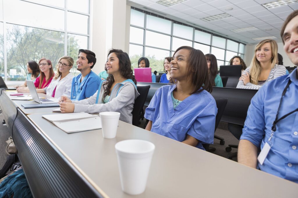 Nursing or medical students listenting to professor in lecture hall