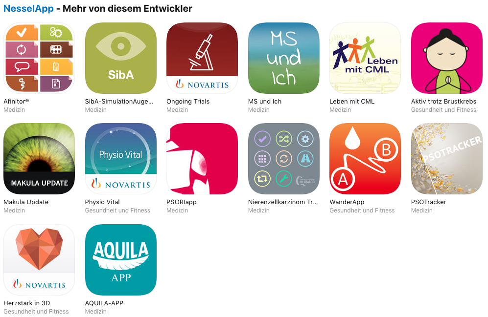 Neben der NesselApp bietet Novartis viele weitere Apps an