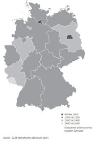 Zahnarztdichte in Deutschland © Daten & Fakten 2015 – Bundeszahnärztekammer und Kassenzahnärztliche Bundesvereinigung 